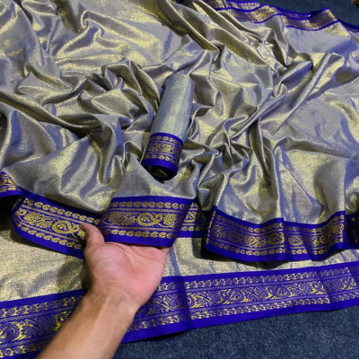 অরজিনাল লামা সিল্ক শাড়ি (সিলভার গ্রে কালার)